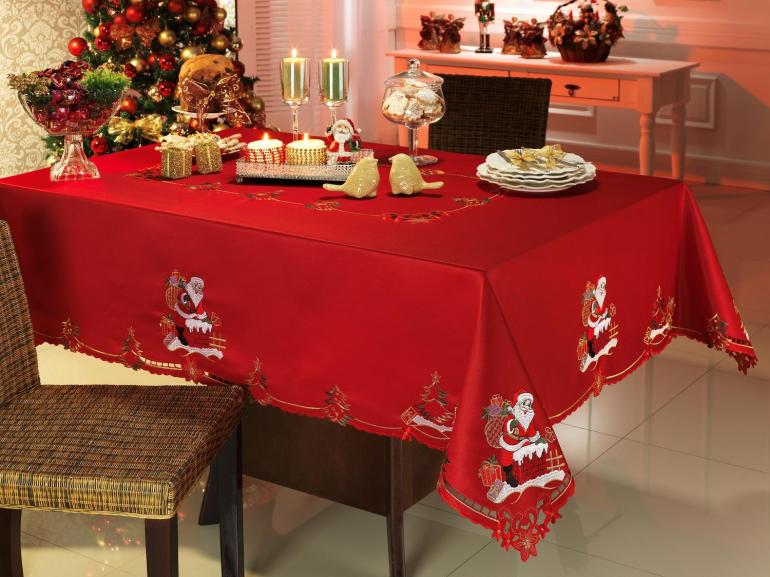 Toalha de Mesa Natal com Bordado Richelieu Retangular 8 Lugares 160x270cm Nicolau Vermelho # Decoração De Natal Para Mesa Quadrada Toalha de Mesa Natal com Bordado Richelieu Retangular 8 Lugares 160x270cm Nicolau Vermelho # Decoração De Natal Para Mesa Quadrada